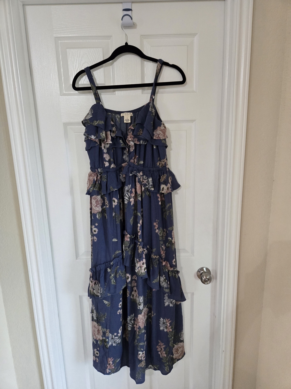torrid Navy Floral Ruffle Tiered Maxi Dress with Pink Accents - Picture 3 of 10